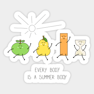 Body positive illustration with cartoon body types - an apple, a pear, a rectangle and an hourglass Sticker